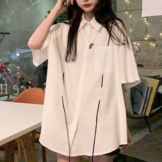 Drawstring Short Sleeve Oversized Shirt