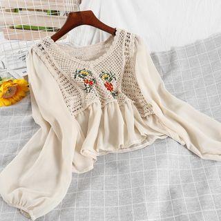 Floral Embroidery Perforated Blouse