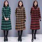 Plaid Buttoned Padded Long Coat