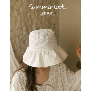 Shirred Cotton Bucket Hat Ivory - One Size
