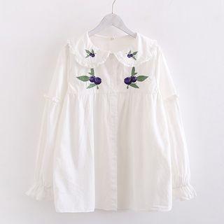 Blueberry Embroidered Blouse White - One Size