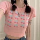 Short-sleeve Knit Crop Top Pink - One Size