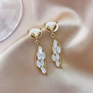 Cat Eye Stone Fox Dangle Earring 1 Pair - E2476 - Silver Needle - As Shown In Figure - One Size
