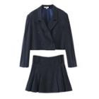Set: Pinstriped Double-breasted Blazer + Mini A-line Skirt