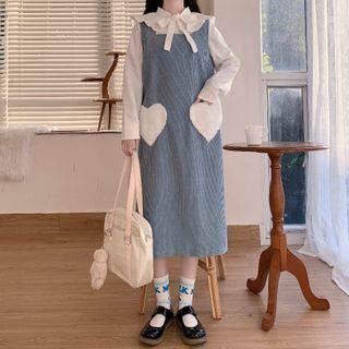 Long-sleeve Blouse / Midi Knit Vest Dress