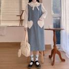Long-sleeve Blouse / Midi Knit Vest Dress