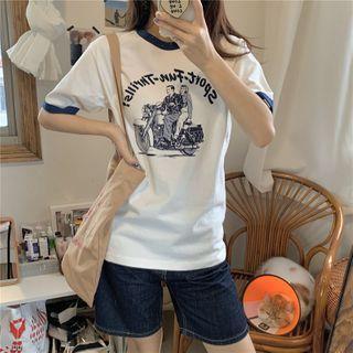 Printed Short-sleeve Ringer T-shirt White - One Size