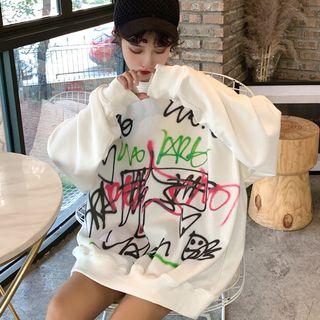 Graffiti Print Sweatshirt White - One Size