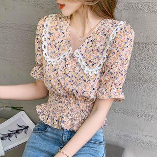 Peter Pan Collar Short-sleeve Chiffon Shirt