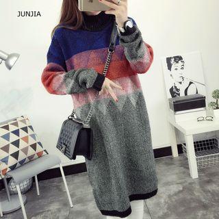 Mock-neck Pattern Long Sweater As Shown In Figure - One Size
