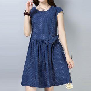 Dotted Cap-sleeve A-line Dress