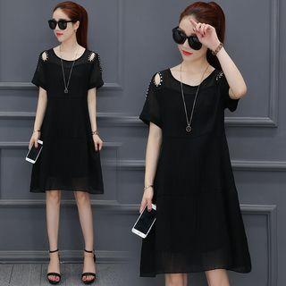 Embellished Cold Shoulder Short-sleeve A-line Dress