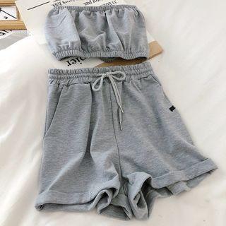 Set Of 2: Plain Tube Top + Drawstring Waist Shorts