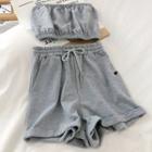 Set Of 2: Plain Tube Top + Drawstring Waist Shorts