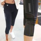 Letter-printed Cropped Sports Leggings Charcoal Gray - S