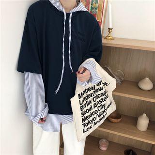 Mock Two-piece Hooded Lettering Hoodie