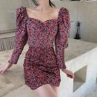 Floral Long-sleeve Blouse / High-waist Skirt