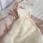Spaghetti Strap A-line Mesh Dress Almond - One Size