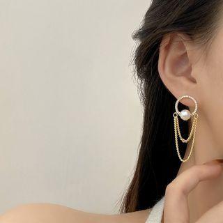 Faux Pearl Rhinestone Chained Dangle Earring 1 Pair - E4214 - Gold - One Size