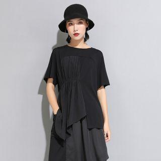 Round-neck Plain Pleated Oversize Top