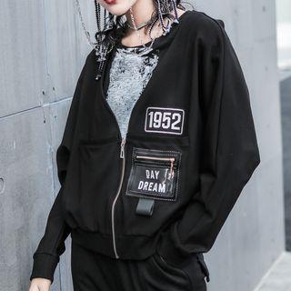 V-neck Applique Zip Jacket Black - One Size