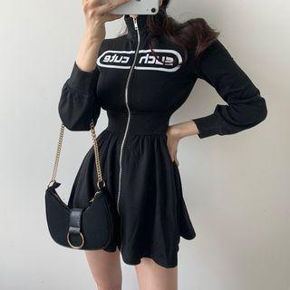 Half-zip Lettering A-line Pullover Dress