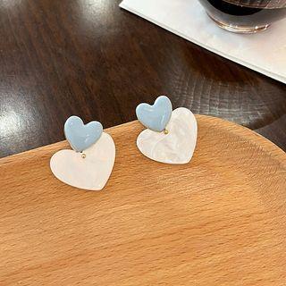 Heart Drop Earring 1 Pair - Light Blue & White - One Size
