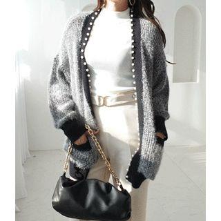 Faux-pearl Contrast-trim Cardigan