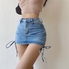 High-waist Drawstring-side Denim Mini Skirt