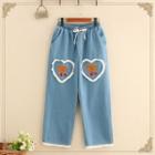 Bear Embroidered Straight-leg Jeans Blue - One Size