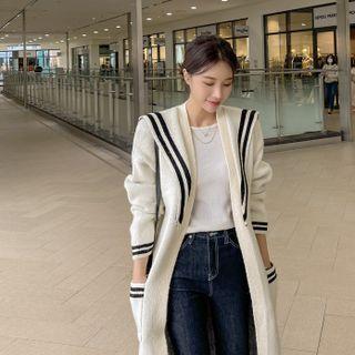 Sailor-collar Contrast-trim Longline Cardigan