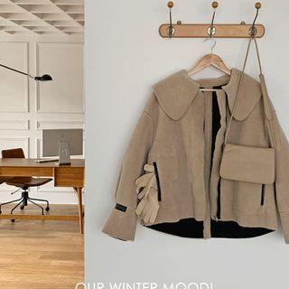Sailor-collar Faux-shearling Zip-up Jacket