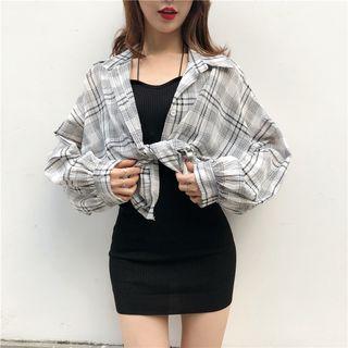Check Long-sleeve Loose-fit Shirt / Plain Slim-fit Sleeveless Dress