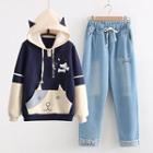 Color Block Hoodie / Drawstring Straight-cut Jeans / Set