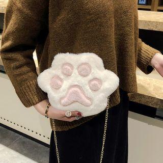 Chenille Bear Paw Accent Crossbody Bag