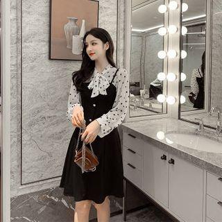 Mock Two-piece Long-sleeve Star Print A-line Dress