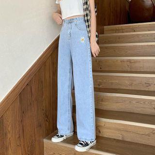 Daisy Embroidered Straight-leg Jeans