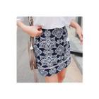 Patterned Linen Blend Mini Skirt