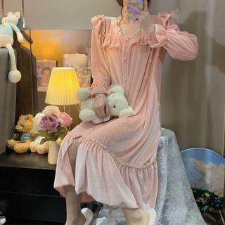 Ruffle Velvet Sleep Dress Pink - One Size
