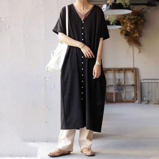 V-neck Chiffon Short-sleeve Maxi Dress