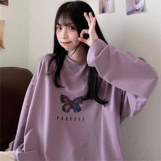 Butterfly Print Oversize Long-sleeve T-shirt