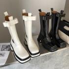 Block Heel Platform Faux Leather Tall Boots