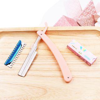 Foldable Eyebrow Razor With Replacement Blade Set Of 5 & Handle - Dark Khaki & Gray - One Size