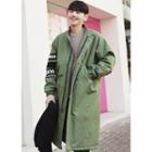 Stand-collar Lettering Boxy-fit Long Parka