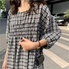 Plaid Frilled Short-sleeve Dress As Shown In Figure - One Size