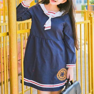 3/4-sleeve Sailor Collared A-line Dress