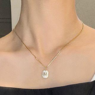 Letter M Rhinestone Pendant Necklace Letter M Necklace - Gold - One Size