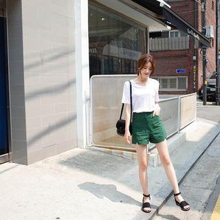 High-waist Cutout-hem Linen Shorts