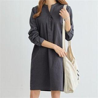 Mandarin-collar Half-placket Shirtdress