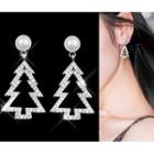 925 Sterling Silver Faux Pearl Christmas Tree Dangle Earring 1 Pair - Silver Needle - Silver - One Size